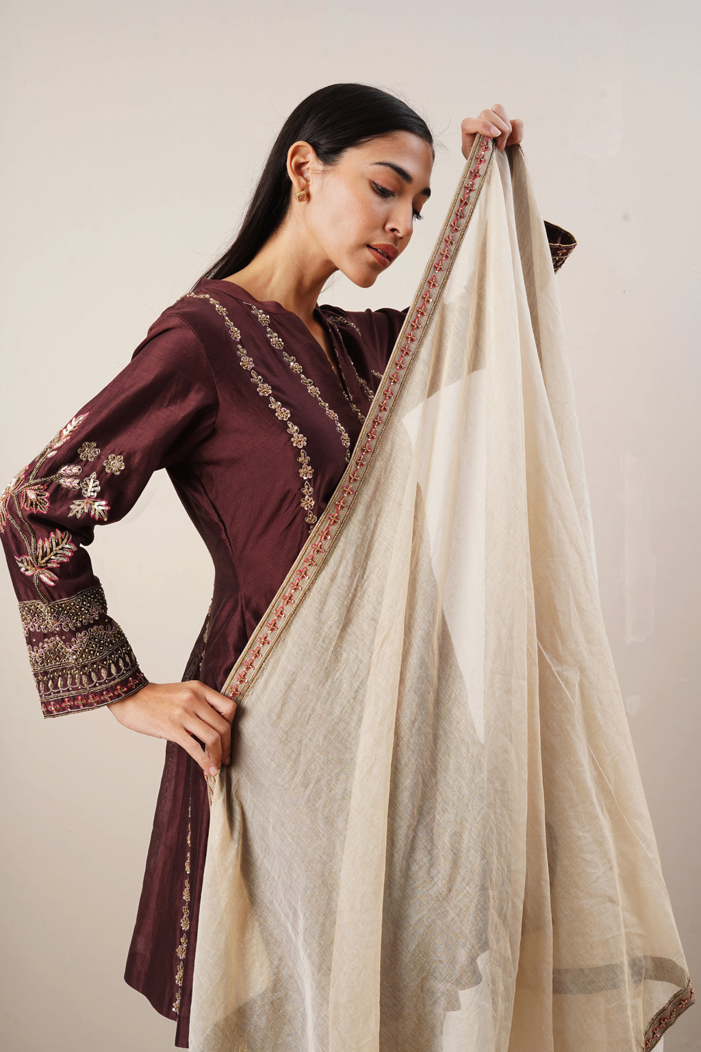 Secret Closet Gulbahar Peplum Kurta Set in Ember