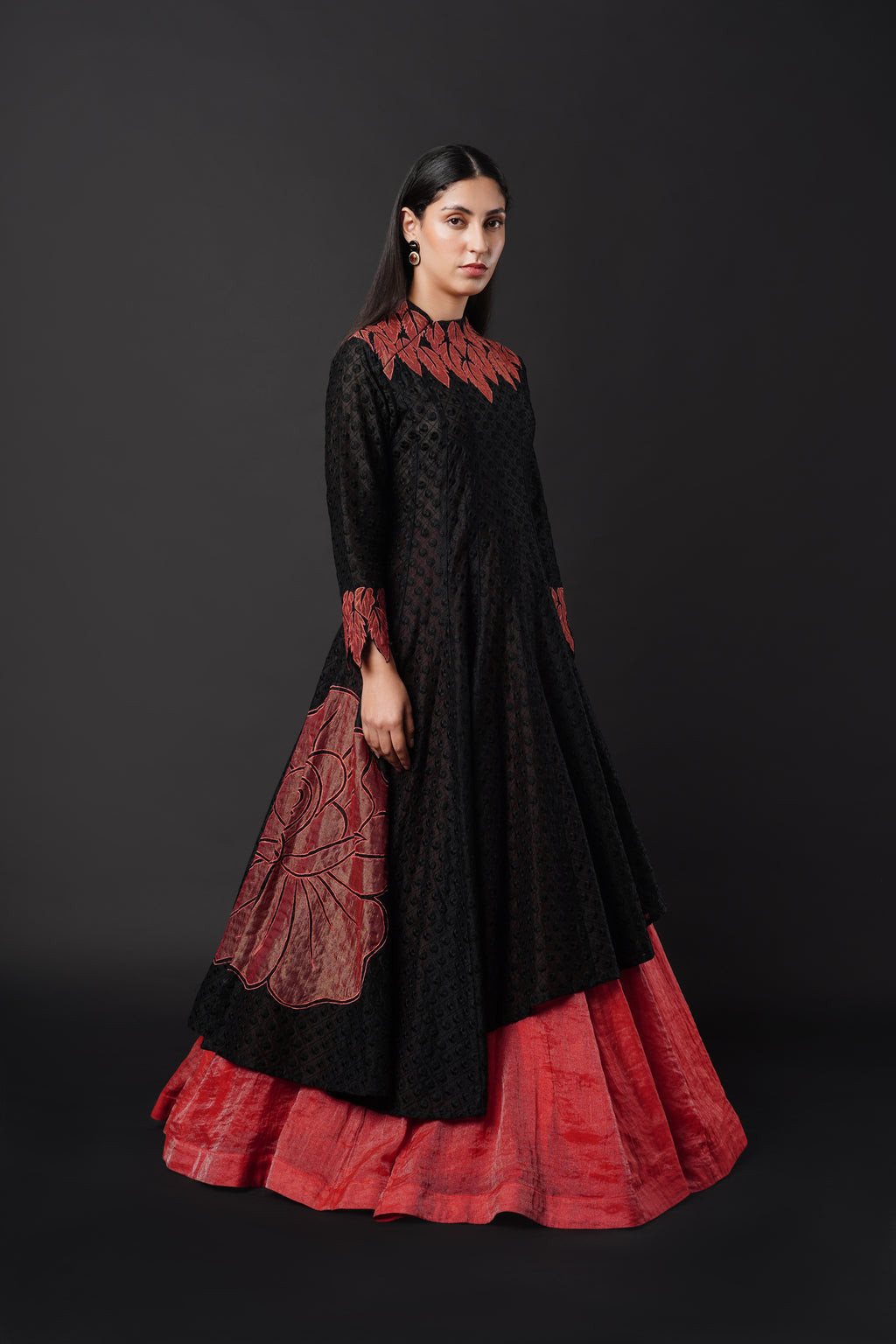 Secret Closet Red Rose Anarkali Lehenga Set