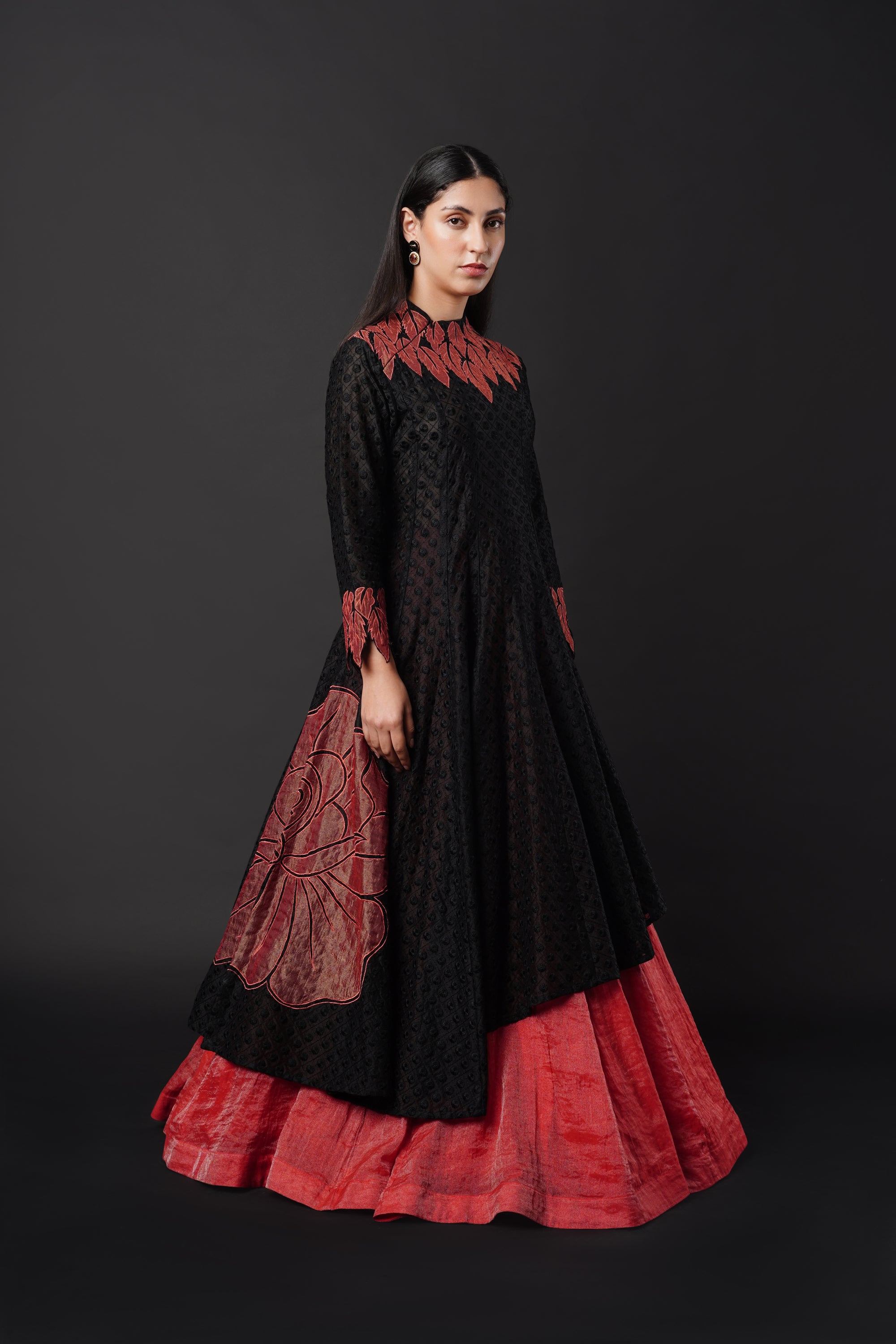 Secret Closet Red Rose Anarkali Lehenga Set