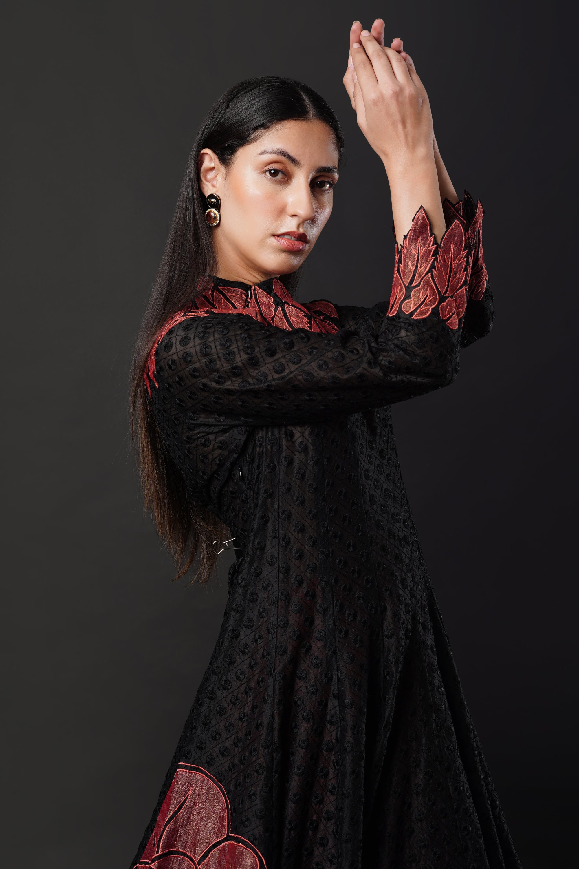 Secret Closet Red Rose Anarkali Lehenga Set